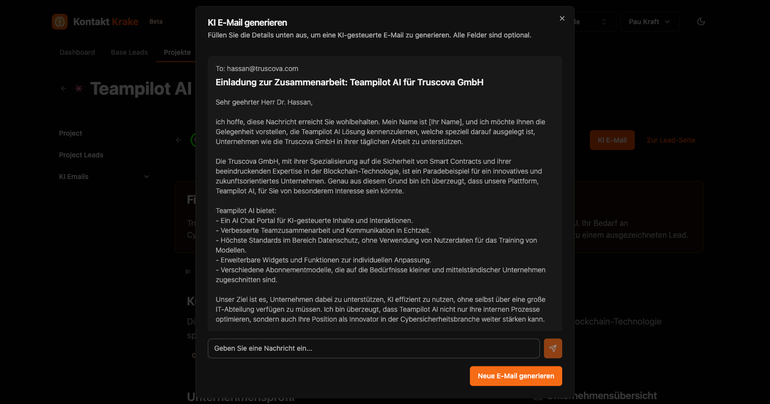Kontakt Krake AI-Powered Email Generation